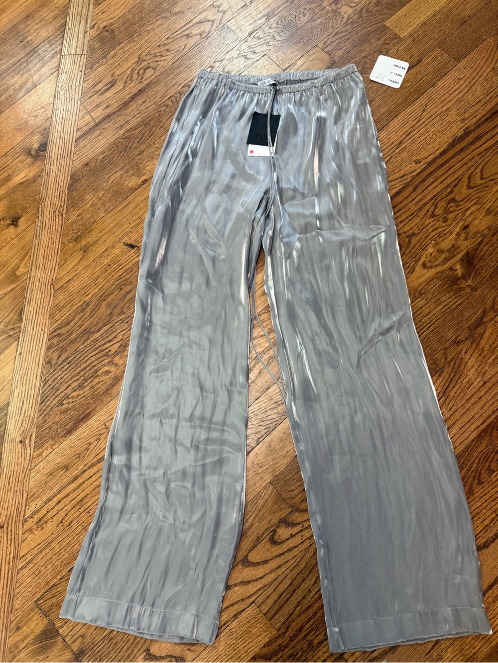 Zara Shimmery Silver Wide-Leg Satin Pants